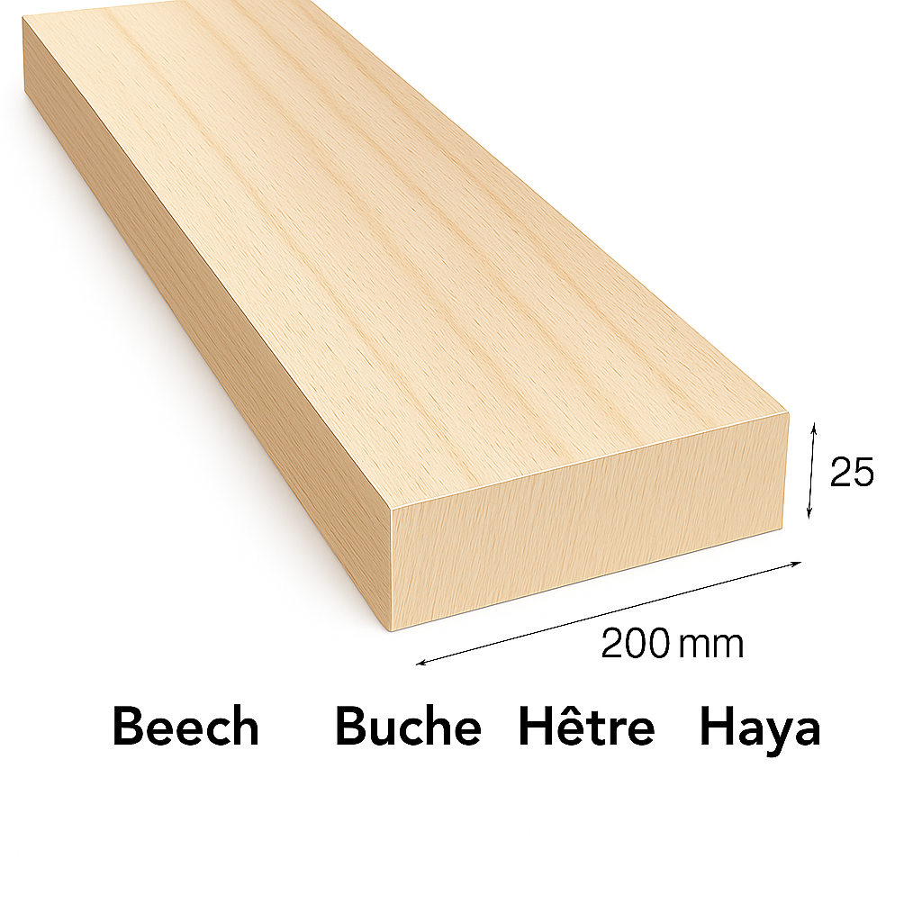 Madera cuadrada 200 mm x 3.000 mm, espesor 25 – 40 mm